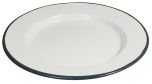 Enamel Round Plate White & Grey Rim 24cm / 10"
