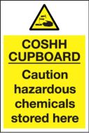 Yellow COSHH Cupboard Sign Notice 300x200mm Self adhesive