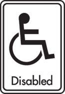 Disabled symbol with text. Black on white. F/M