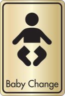 Baby change symbol with text. Black on gold. F/M