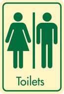 Toilets symbol with text.Cream on green. F/M