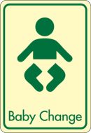 Baby change symbol with text.  Cream on green. F/M