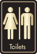Toilets symbol with text. Gold on black. F/M