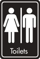 Toilets symbol with text. White on black. F/M