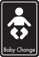 Baby change symbol with text. White on black. F/M