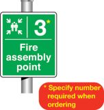 Fire assembly point number post mounted  with clips.