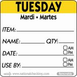 50mm Tuesday  Removable Day Label (500) - Genware