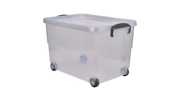 Storage Box 60L W/ Clip Handles On Wheels - Genware