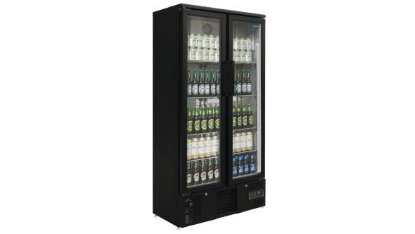 Polar GJ449 Upright Back Bar Cooler with Hinged Doors in Black 490Ltr