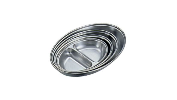 Stainless Steel 2 Division Oval Vegetable Dish 12" Width - Genware