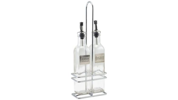 Square Glass Oil & Vinegar With Chrome Stand - Genware