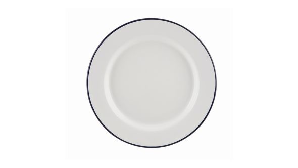 Enamel Wide Rim Plate White & Blue 20cm - Genware