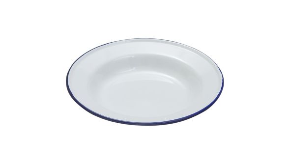 Enamel Deep Plate White & Blue 24cm - Genware