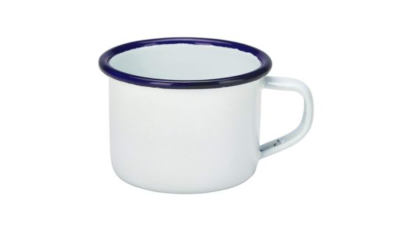 Enamel Mug White With Blue Rim 12cl/4.2oz - Genware