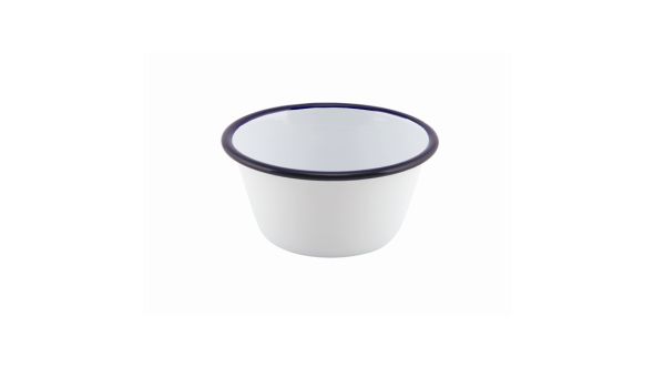 Enamel Round Deep Pie Dish White & Blue 12cm - Genware 59512