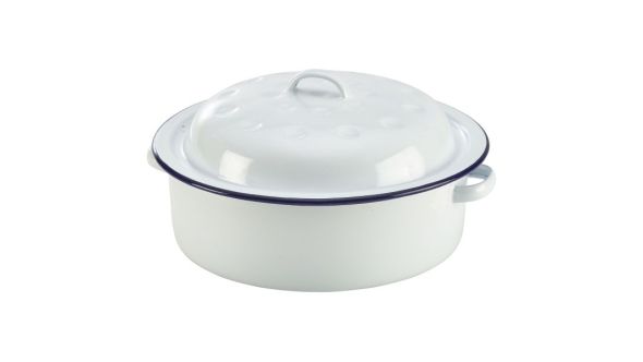 Genware Enamel Roaster 20cm Dia - White & Blue