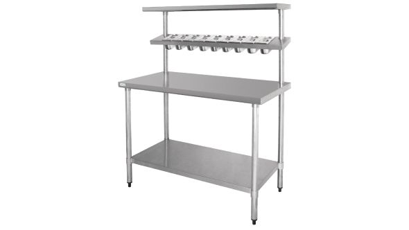 Vogue Stainless Steel Prep Station with Gantry - CB908 - 1200(W) x 600(D) x 1500(H)mm