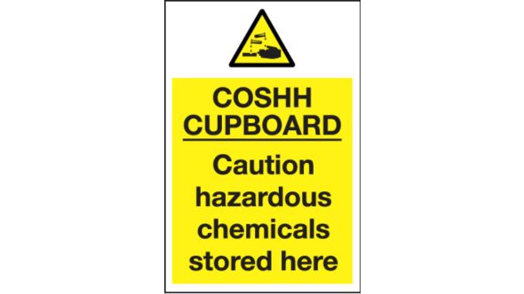 Yellow COSHH Cupboard Sign Notice 300x200mm Self adhesive