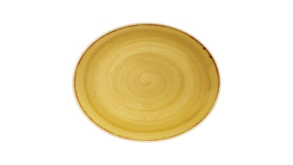 Churchill Stonecast Oval Coupe Plate Mustard Seed Yellow 192mm - CN314 - pk 12