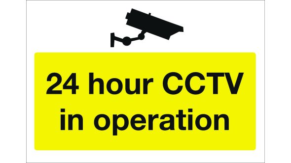 24 hour CCTV in operation. 300x400mm. Exterior