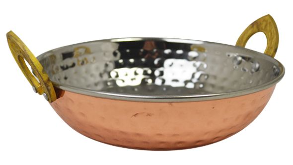 Copper Plated Kadai Dish With Brass Handles - 13cm CPK13