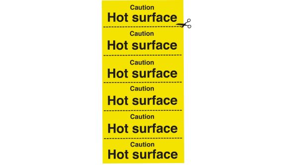 Caution hot surface. strip of 6. 100x200mm. S/A