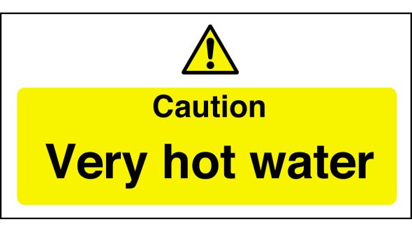 Caution very hot water. 100x200mm. S/A