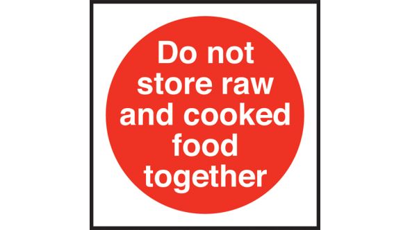 Do not store raw/cooked food together. 100x100mm. Self Adhesive Vinyl