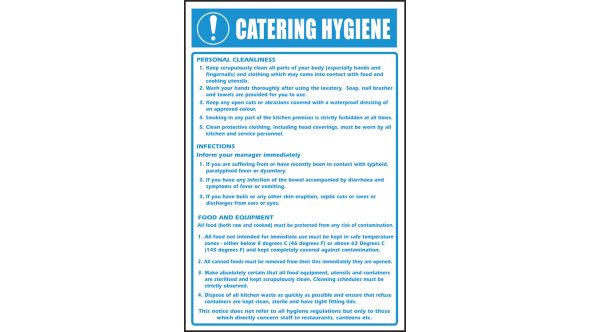 Catering hygiene notice. 300x200mm. S/A