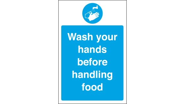 Wash your hands before handling food. 300x200mm. S/A