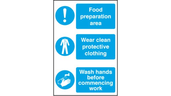 Food Prep Area/Wear PPE/ Wash Hands Before Work. 300x200mm. S/A