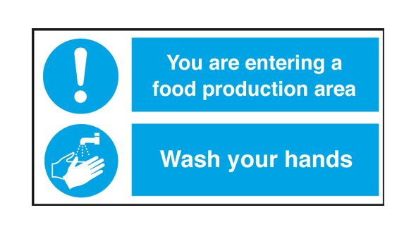 Food Production Area / Wash Your Hands. 150x300mmm