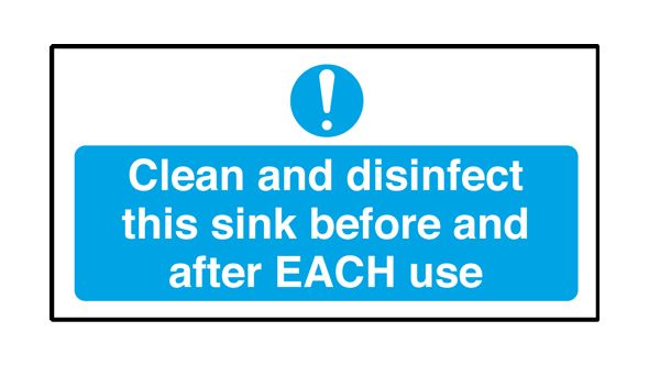 Clean & Disinfect this sink before & after each use. 100x200mm