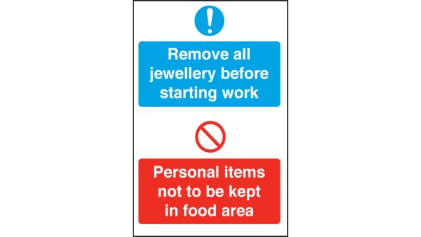 Remove all Jewellery & Personal items notice. 300x200mm. S/A