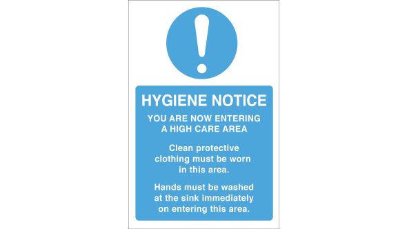 Hygiene Notice. Protective clothing/wash hands. 300x200mm. S/A