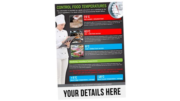 A4 Personalised Control Food Temperatures Notice. S/A. Pack of 20