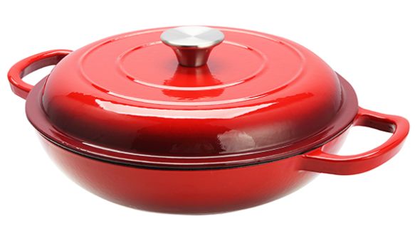 Red Cast Iron Shallow Round Casserole Pot 27 x 5.5 cm 2.5L Sunnex CSTCA27R