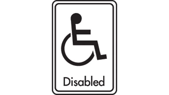 Disabled symbol with text. Black on white. F/M