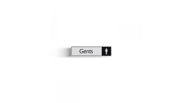 Gents Bathroom Sign With Symbol - Black & White - Self Adhesive 43x178mm