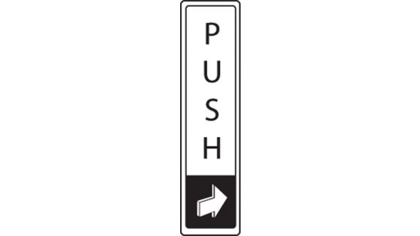 Push vertical with symbol. Black on white. F/M