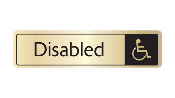 Disabled with symbol. Black on gold. F/M