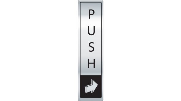 Push vertical with symbol. Black on silver. F/M