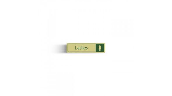 Ladies Bathroom Sign With Symbol - Cream & Green - Self Adhesive 43mm x 178mm