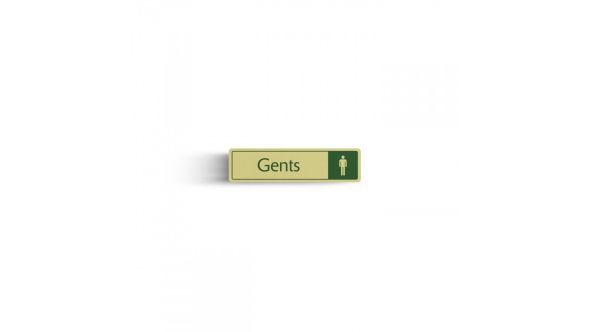 Gents Bathroom Sign With Symbol - Cream & Green  - Self Adhesive 43x178mm