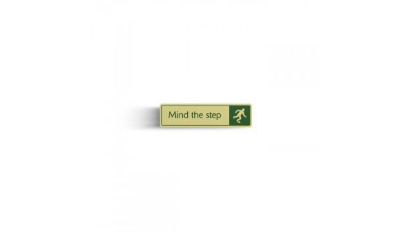 Mind The Step with Symbol Door Sign - Cream & Green  - Self Adhesive 43x178mm