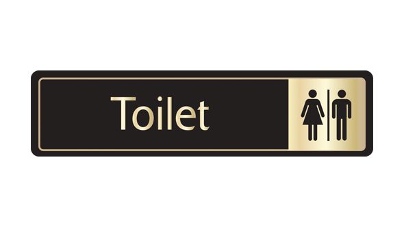 Toilet with symbol. Gold on black. F/M