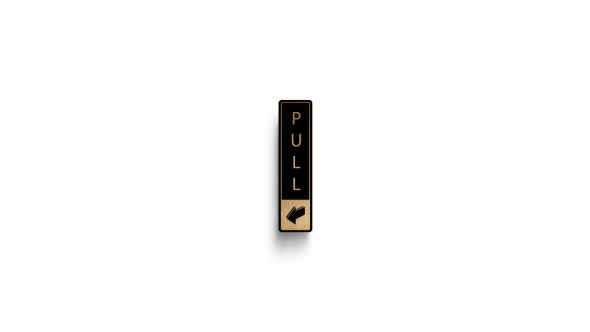 Pull Vertical with Symbol Door Sign - Gold on Black