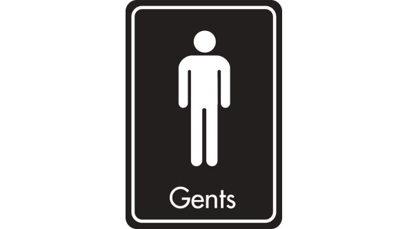 Gents symbol with text. White on black. F/M