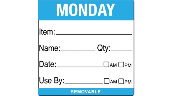  Use By Food Labels - Monday item/date/use by 50x50mm - 500 per roll