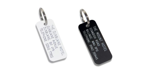 75x30mm Number/ 3 lines of text Engraved Key Fob. White or Black